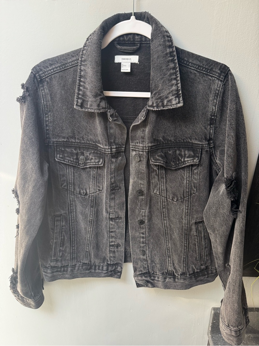 Forever 21 Washed Black Distressed Denim Jacket